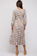 PinkBlush Taupe Floral Smocked Tiered Maternity Midi Dress - 