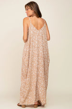 PinkBlush Taupe Leaf Print Double V - Neck Maxi Dress - 