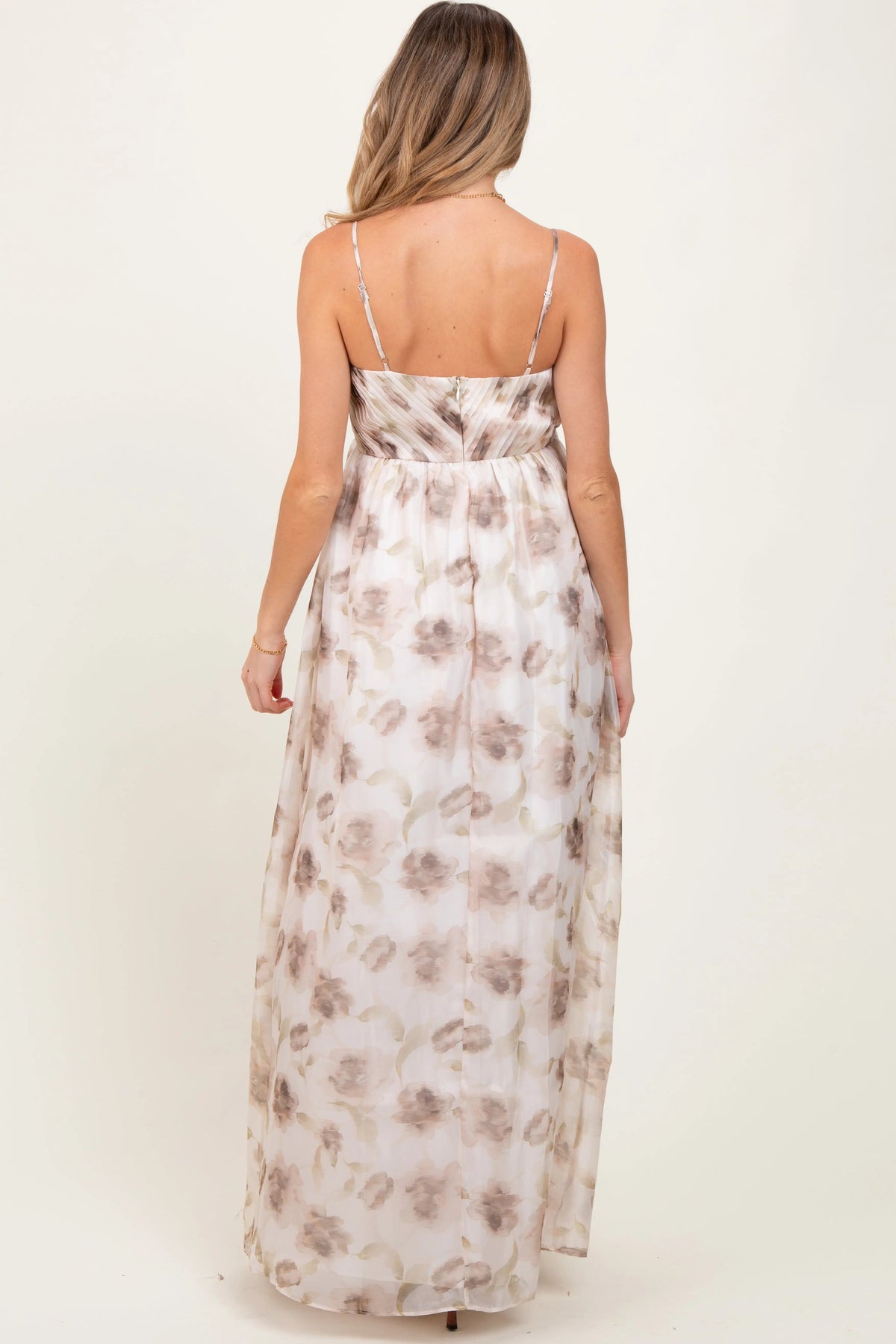 PinkBlush Taupe Multi Floral Print Sleeveless Maternity Maxi Dress - 