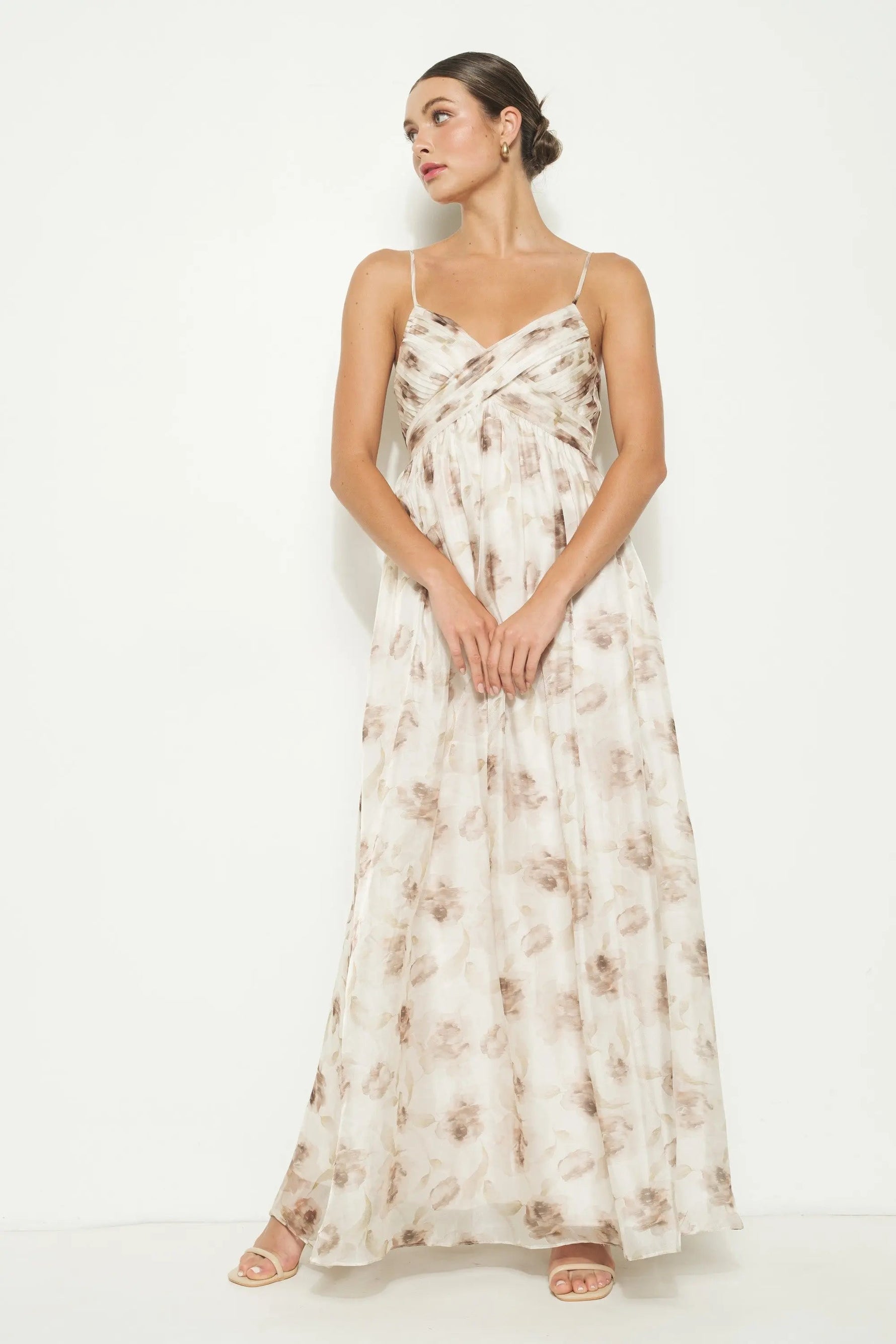PinkBlush Taupe Multi Floral Print Sleeveless Maternity Maxi Dress - 