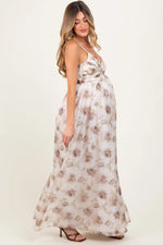 PinkBlush Taupe Multi Floral Print Sleeveless Maternity Maxi Dress - 