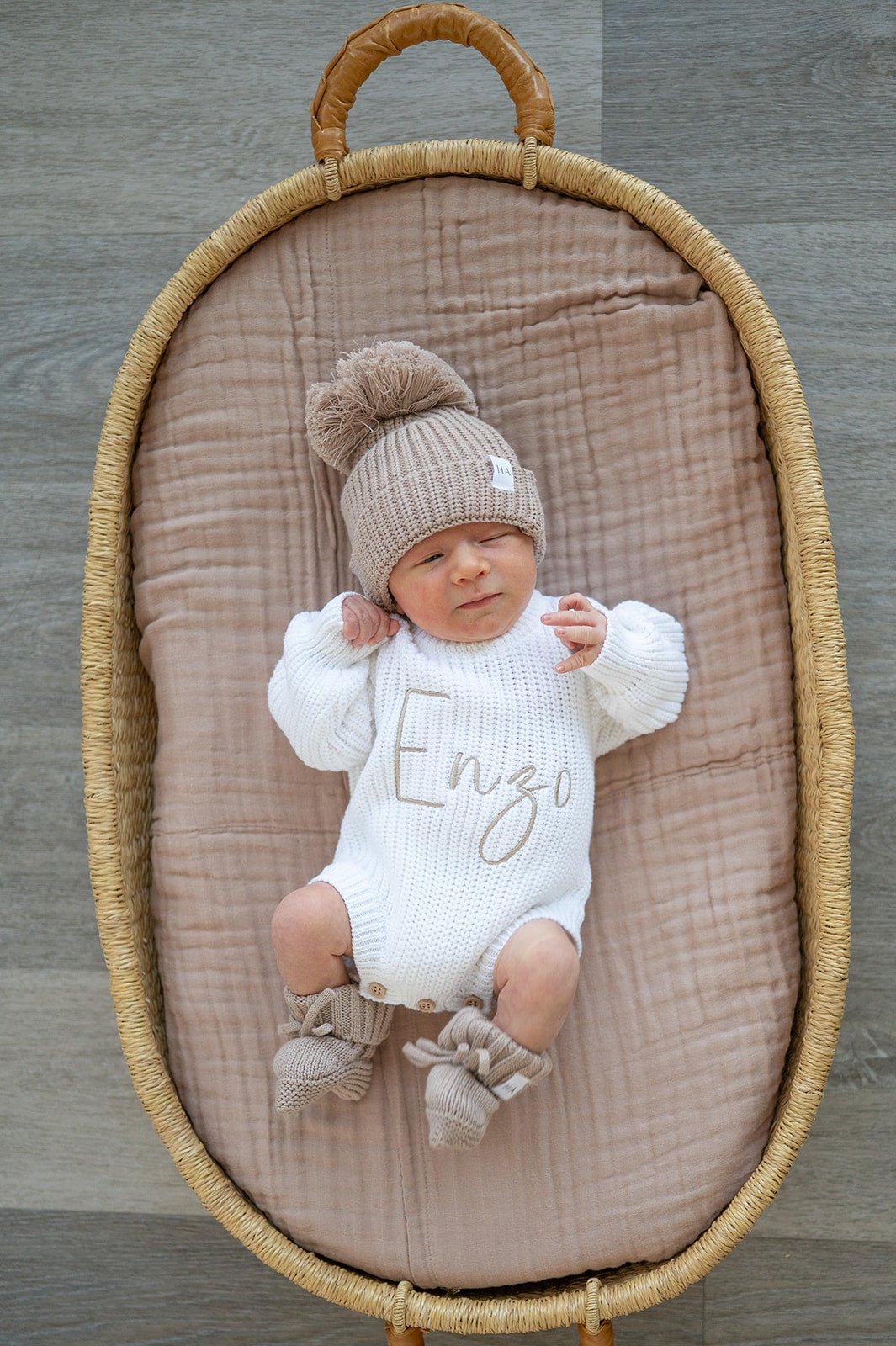 Harp Angel taupe organic cotton muslin baby blanket