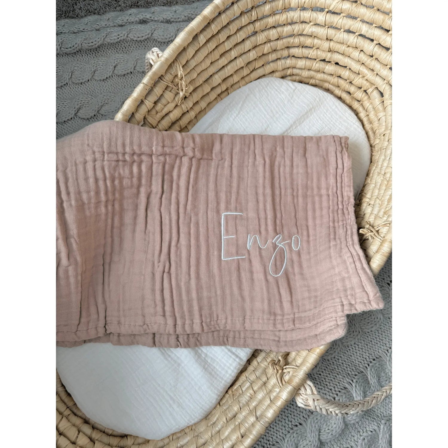 Harp Angel Boutique Taupe Organic Cotton Muslin Baby Blanket - 