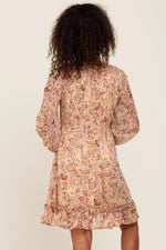 PinkBlush Taupe Paisley Print Long Sleeve Dress - 
