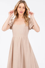 PinkBlush Taupe Puff Sleeve Linen Midi Dress - 
