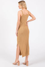 PinkBlush Taupe Rib Knit Side Slit Maxi Dress - 