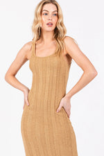 PinkBlush Taupe Rib Knit Side Slit Maxi Dress - 