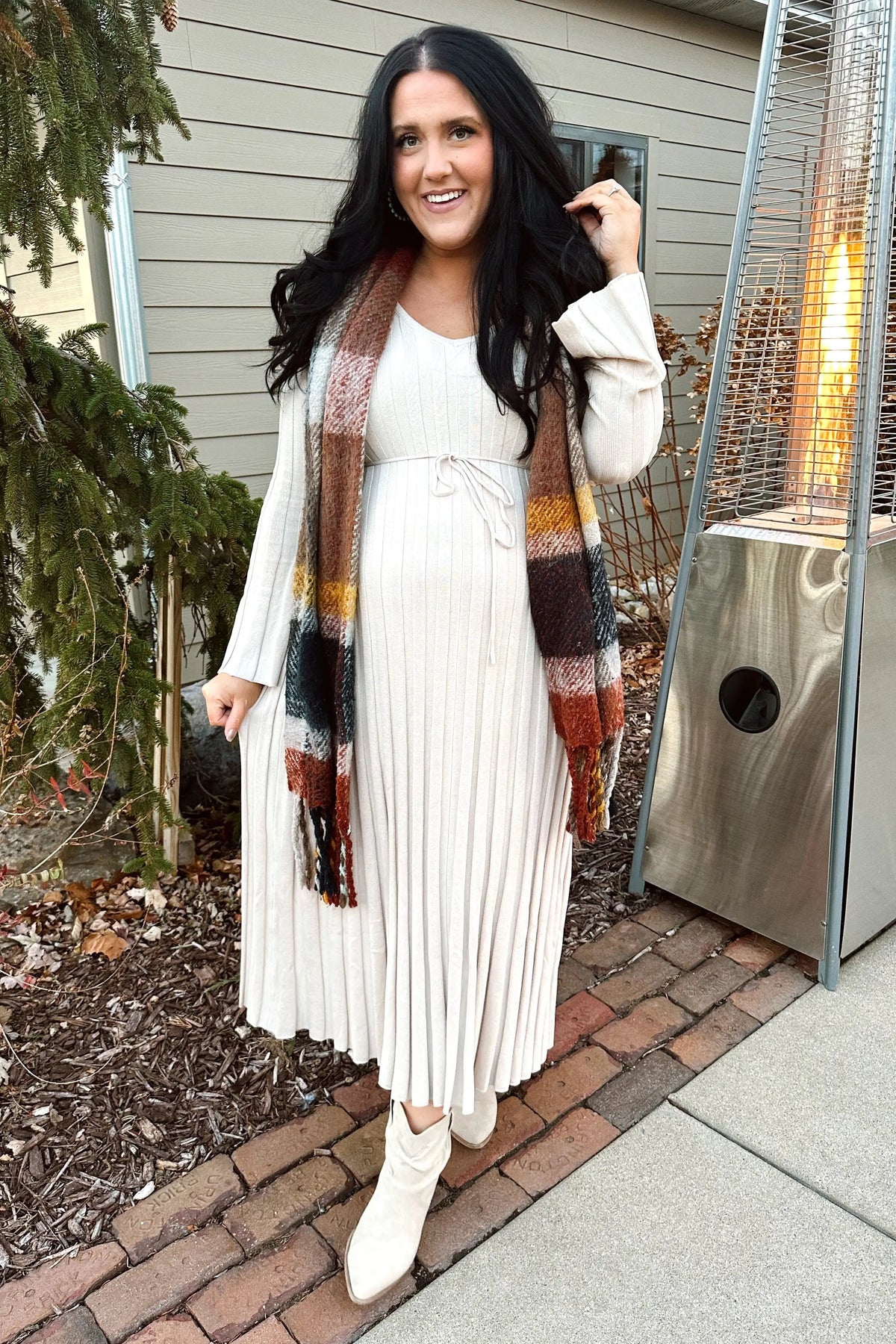 PinkBlush Taupe Ribbed Knit Maxi Dress - 