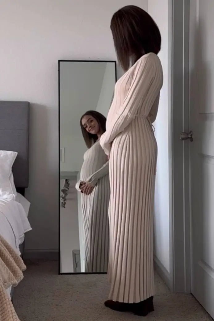 PinkBlush Taupe Ribbed Maternity Knit Maxi Dress - 