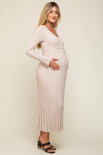 PinkBlush Taupe Ribbed Maternity Knit Maxi Dress - 