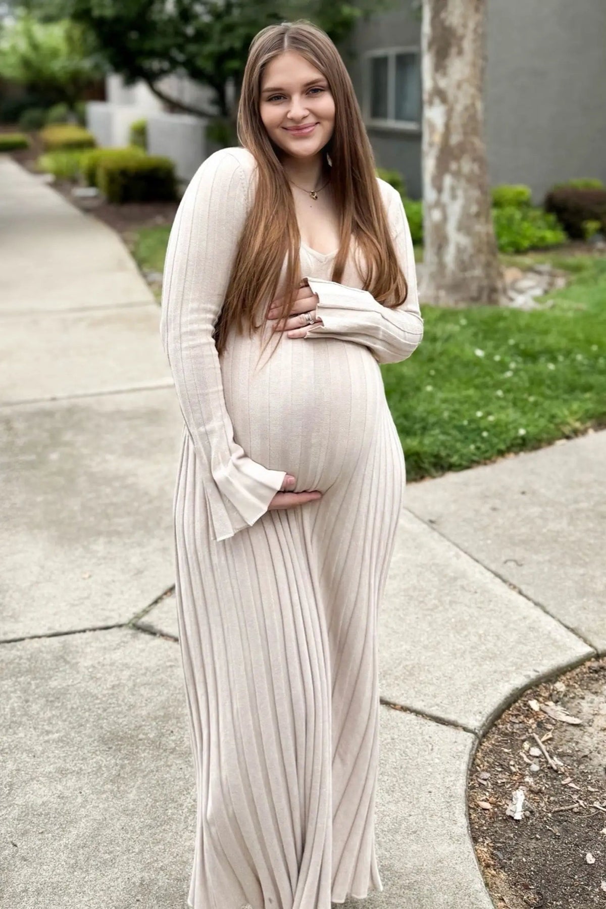 PinkBlush Taupe Ribbed Maternity Knit Maxi Dress - 
