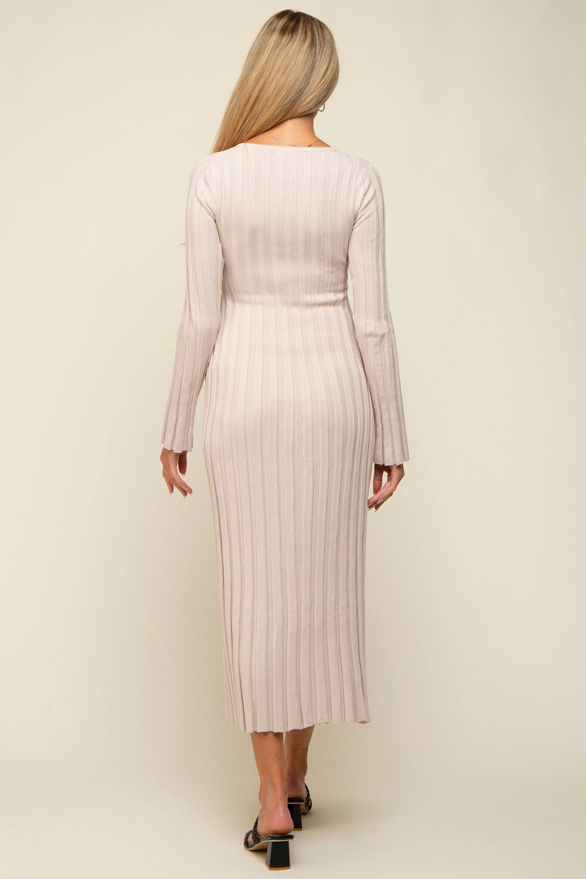 PinkBlush Taupe Ribbed Maternity Knit Maxi Dress - 