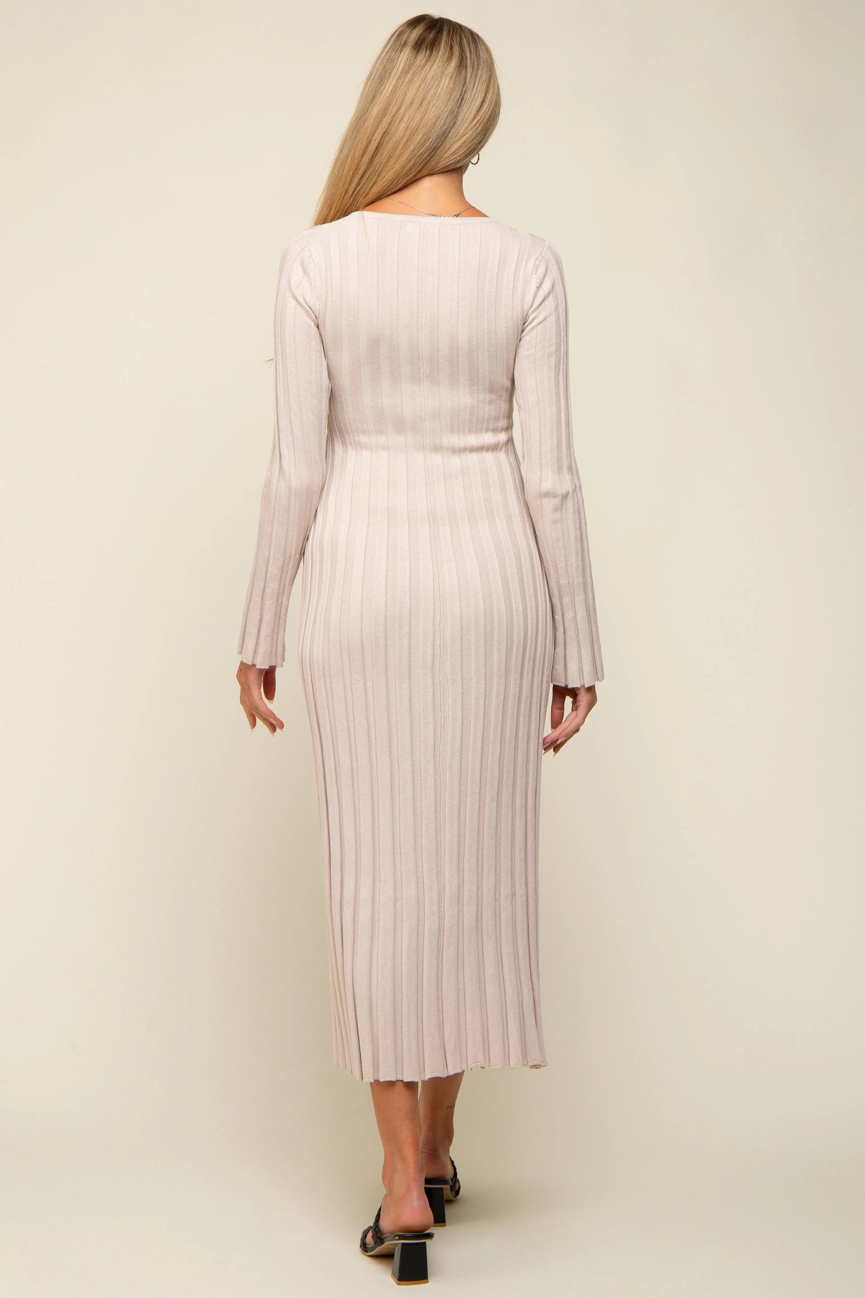 PinkBlush Taupe Ribbed Maternity Knit Maxi Dress - 