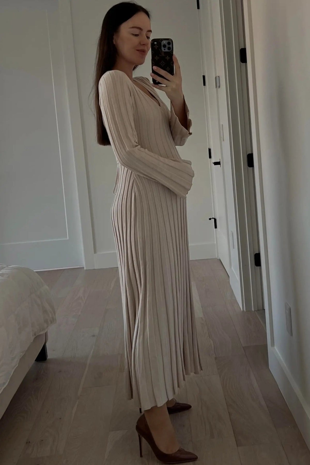 PinkBlush Taupe Ribbed Maternity Knit Maxi Dress - 