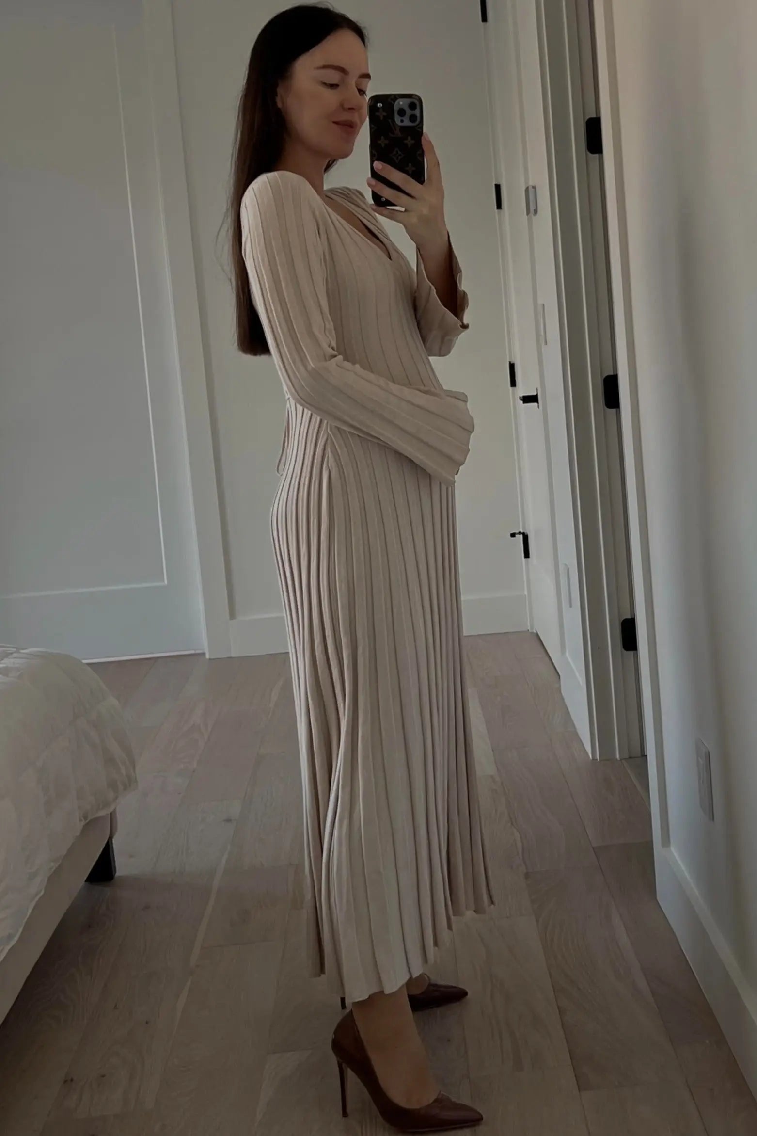 PinkBlush Taupe Ribbed Maternity Knit Maxi Dress - 
