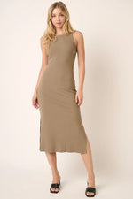 PinkBlush Taupe Ribbed Maternity Side Slit Tank Dress - 