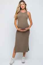 PinkBlush Taupe Ribbed Maternity Side Slit Tank Dress - 