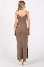 PinkBlush Taupe Ribbed Side Slit Maxi Dress