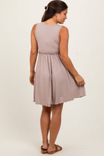 PinkBlush Taupe Ribbed Sleeveless Lettuce Trim Maternity Mini Dress Everetts Place