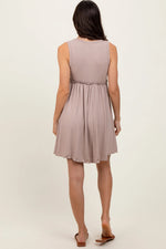 PinkBlush Taupe Ribbed Sleeveless Lettuce Trim Mini Dress - 
