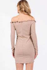 PinkBlush Taupe Ruffle Off Shoulder Fitted Mini Dress - 