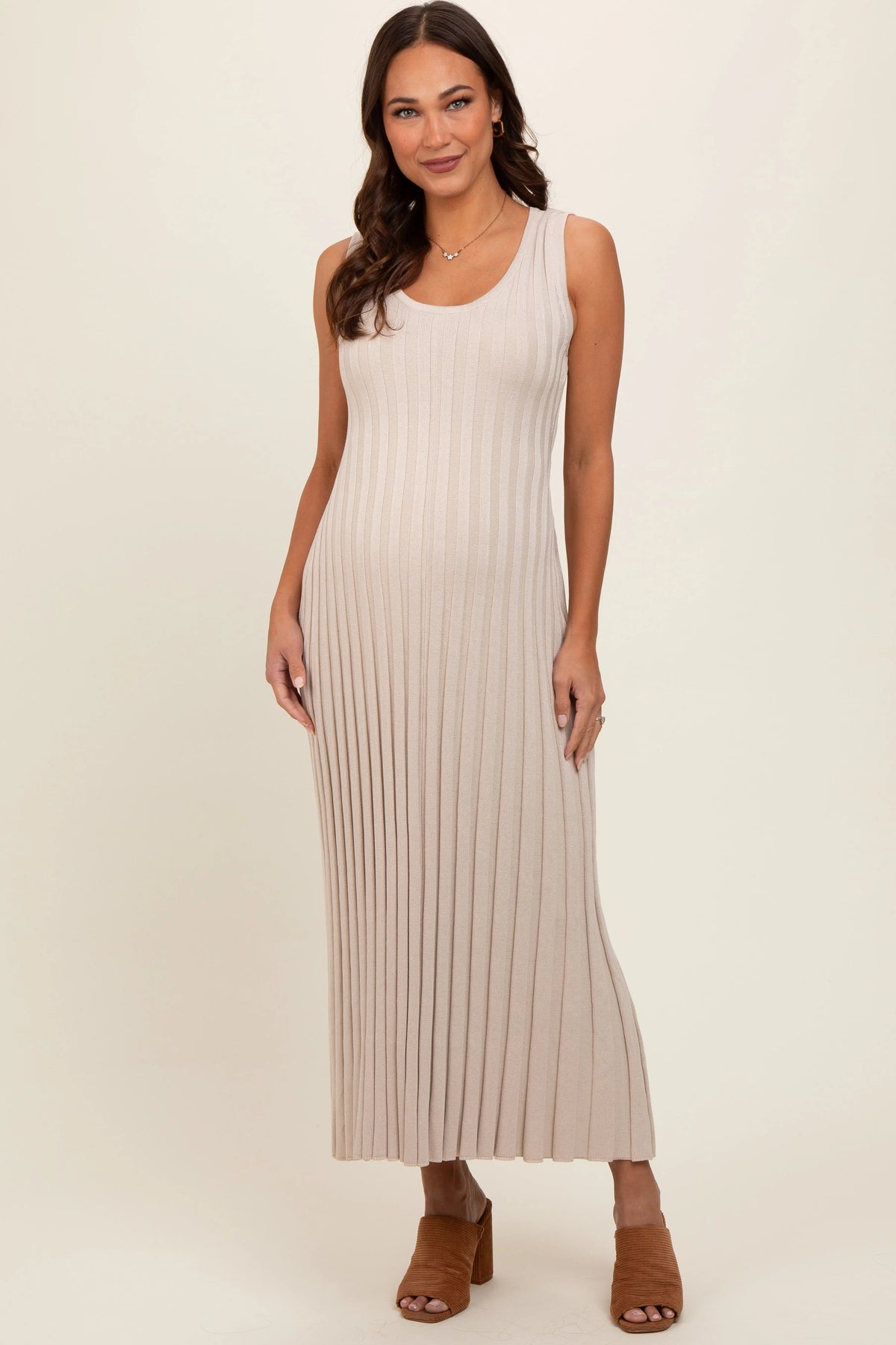 Taupe Sleeveless Knit Maternity Maxi Dress - One-piece garment, Dress, Day Dress, Cocktail dress, Sleeveless shirt | Everetts Place