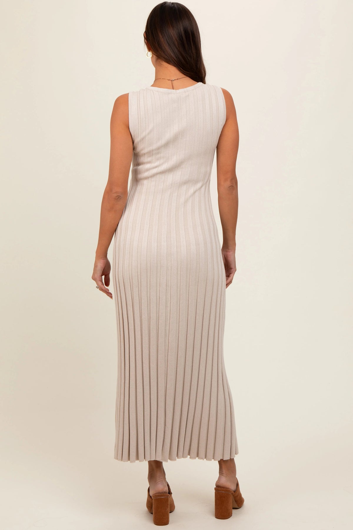 PinkBlush Taupe Sleeveless Knit Maternity Maxi Dress - 