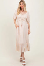 PinkBlush Taupe Smocked Cinched Front Maxi Dress - 