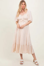 Taupe Smocked Cinched Front Maxi Dress - Sleeve, Fashion, Day Dress, One-piece garment, Dress | Everetts Place
