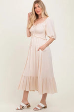 PinkBlush Taupe Smocked Cinched Front Maxi Dress - 