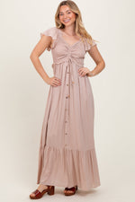 PinkBlush Taupe Smocked Top Woven Maternity Maxi Dress