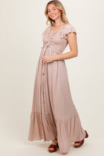 PinkBlush Taupe Smocked Top Woven Maxi Dress