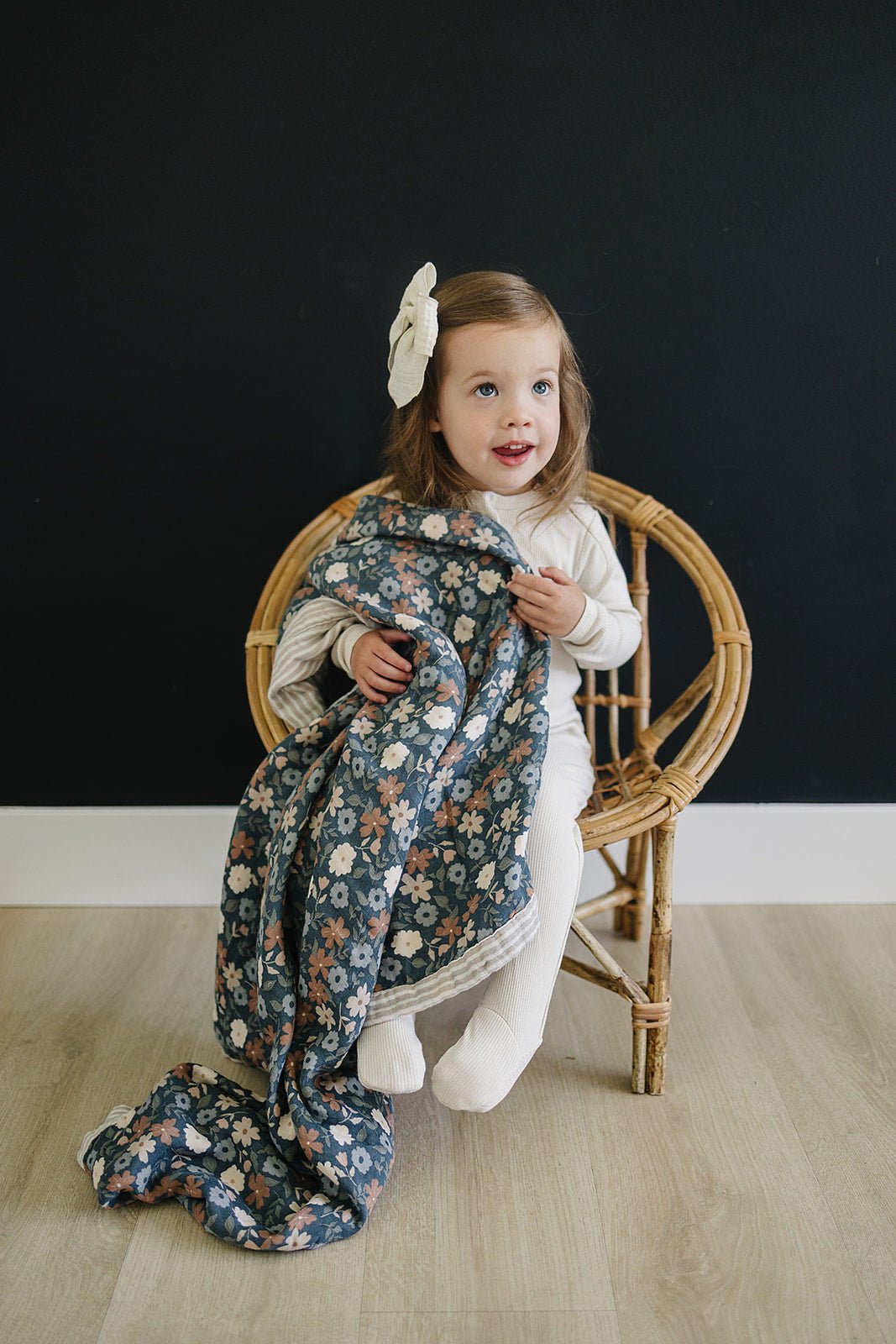 Mebie Baby Taupe Stripe + Midnight Floral Muslin Quilt - 