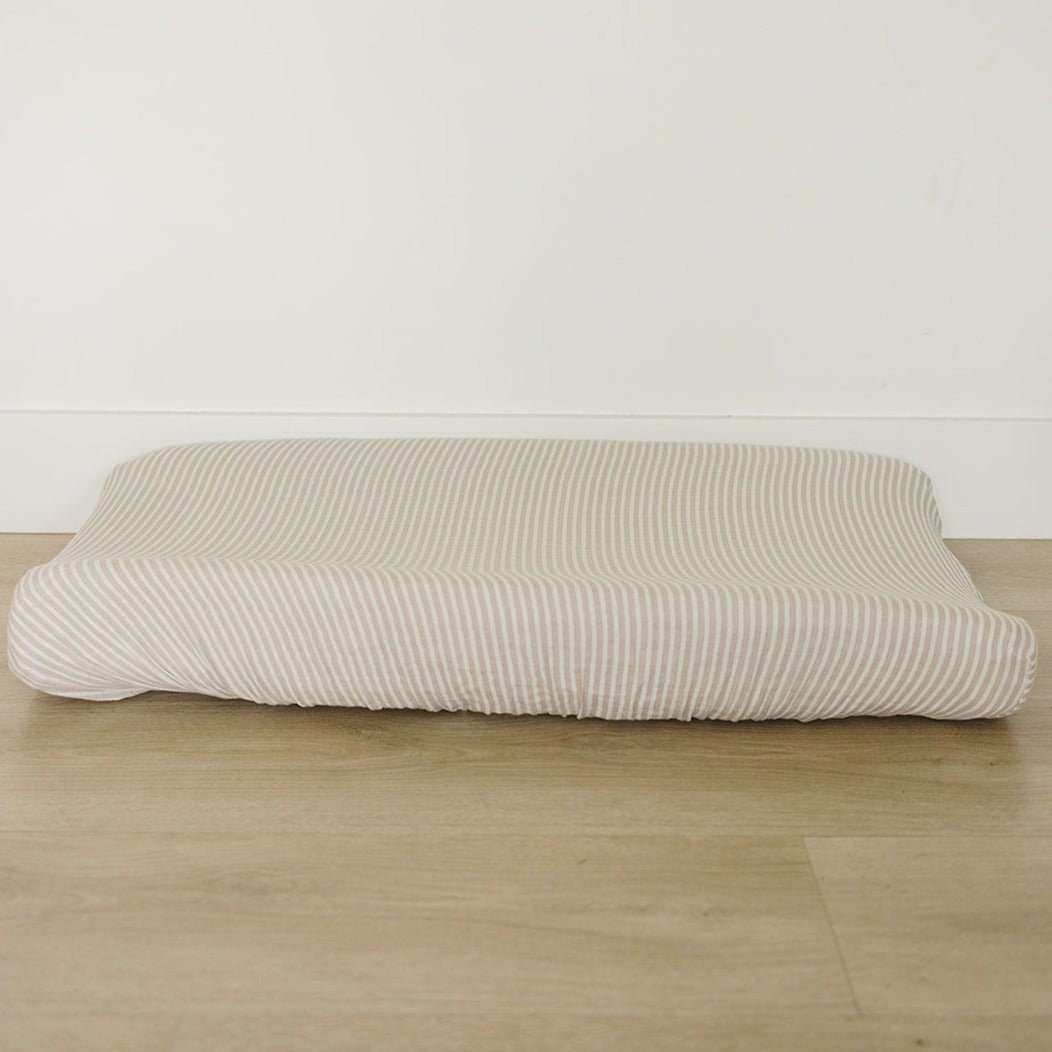 Mebie Baby Taupe Stripe Muslin Changing Pad Cover - 