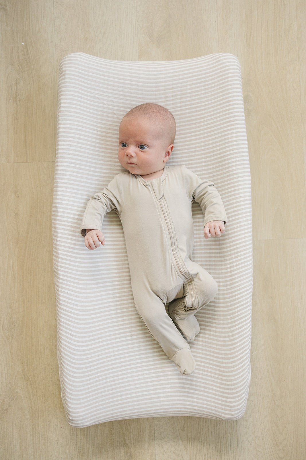 Mebie Baby Taupe Stripe Muslin Changing Pad Cover - 