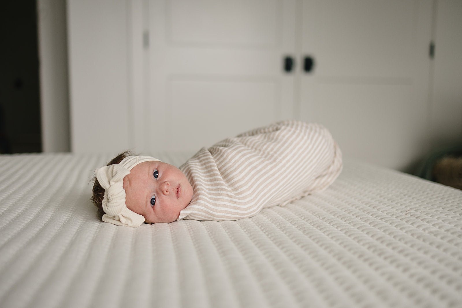 Mebie Baby Taupe Stripe Muslin Swaddle Blanket - 