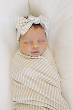 Mebie Baby Taupe Stripe Ribbed Bamboo Baby Head Wrap For Gentle Skin - 