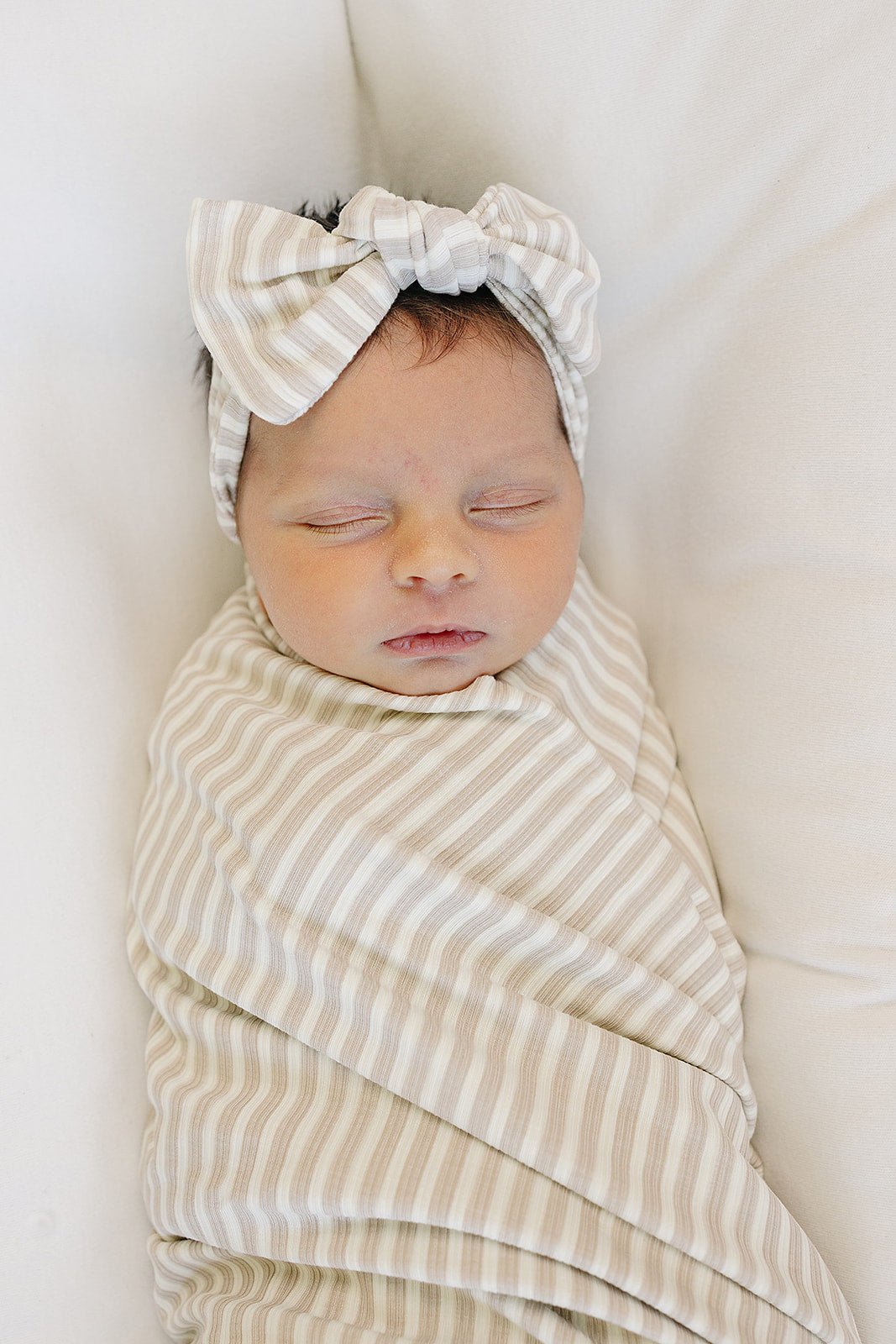 Mebie Baby Taupe Stripe Ribbed Bamboo Baby Head Wrap For Gentle Skin - 