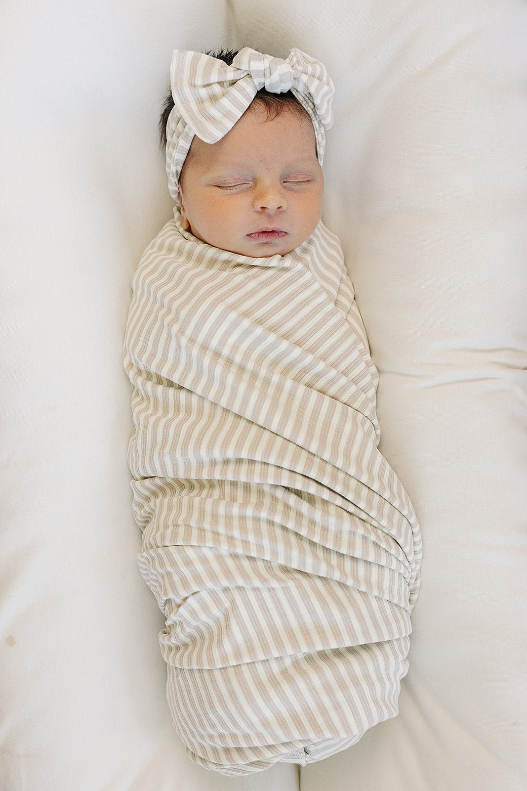 Mebie Baby Taupe Stripe Ribbed Bamboo Baby Head Wrap For Gentle Skin - 