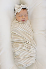 Mebie Baby Taupe Stripe Ribbed Bamboo Baby Head Wrap For Gentle Skin - 