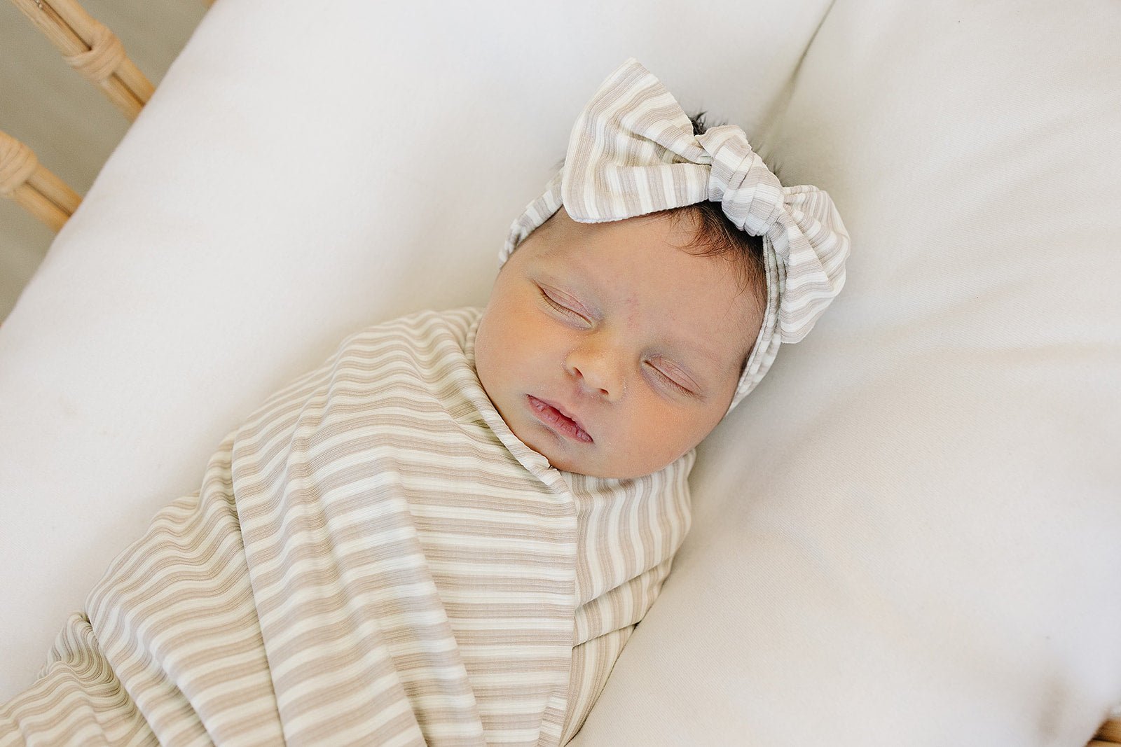 Mebie Baby Taupe Stripe Ribbed Bamboo Baby Head Wrap For Gentle Skin - 