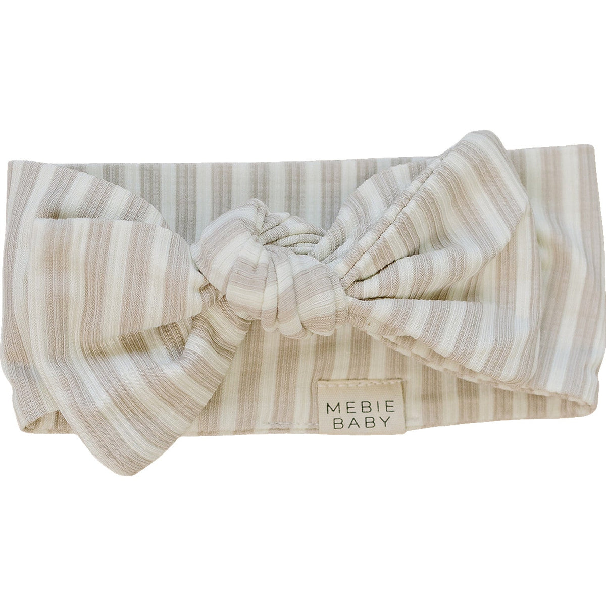 Mebie Baby Taupe Stripe Ribbed Bamboo Baby Head Wrap For Gentle Skin - 
