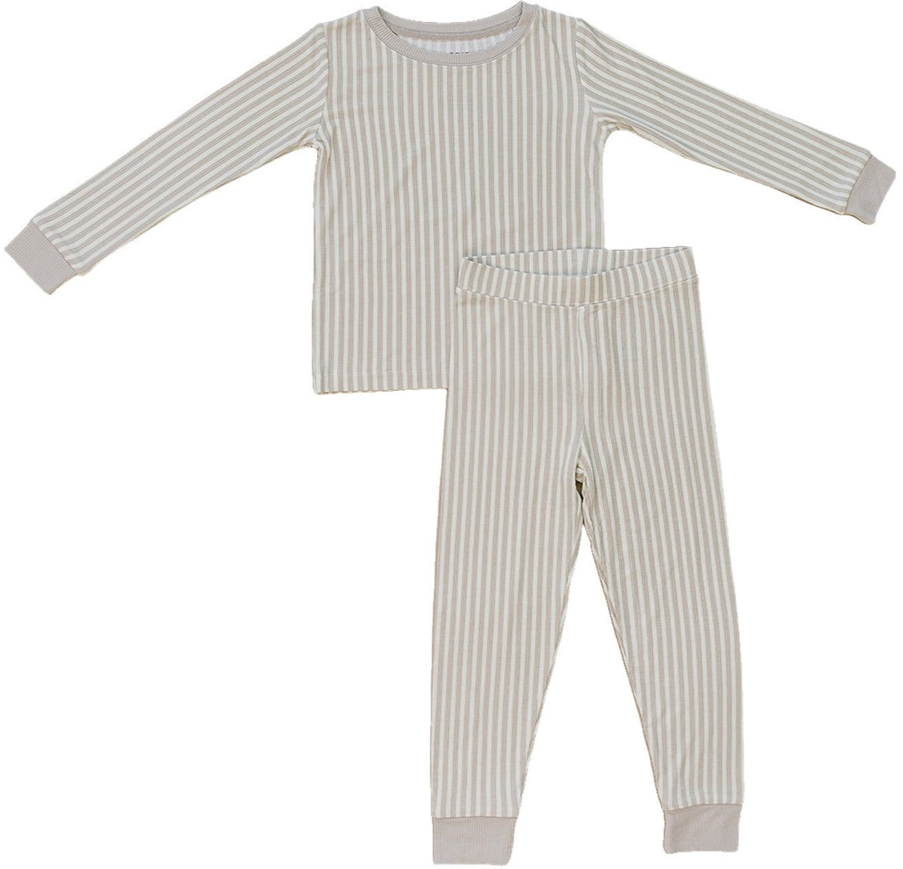 Taupe Stripe Ribbed Bamboo Cozy Set - Sleeve, White, Pajamas, Nightwear, Active Pants | Everetts Place