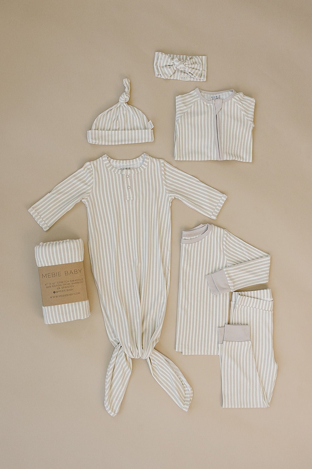 Mebie Baby Taupe Stripe Ribbed Bamboo Head WrapEveretts Place