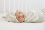 Mebie Baby Taupe Stripe Ribbed Bamboo Newborn Knot Hat - 