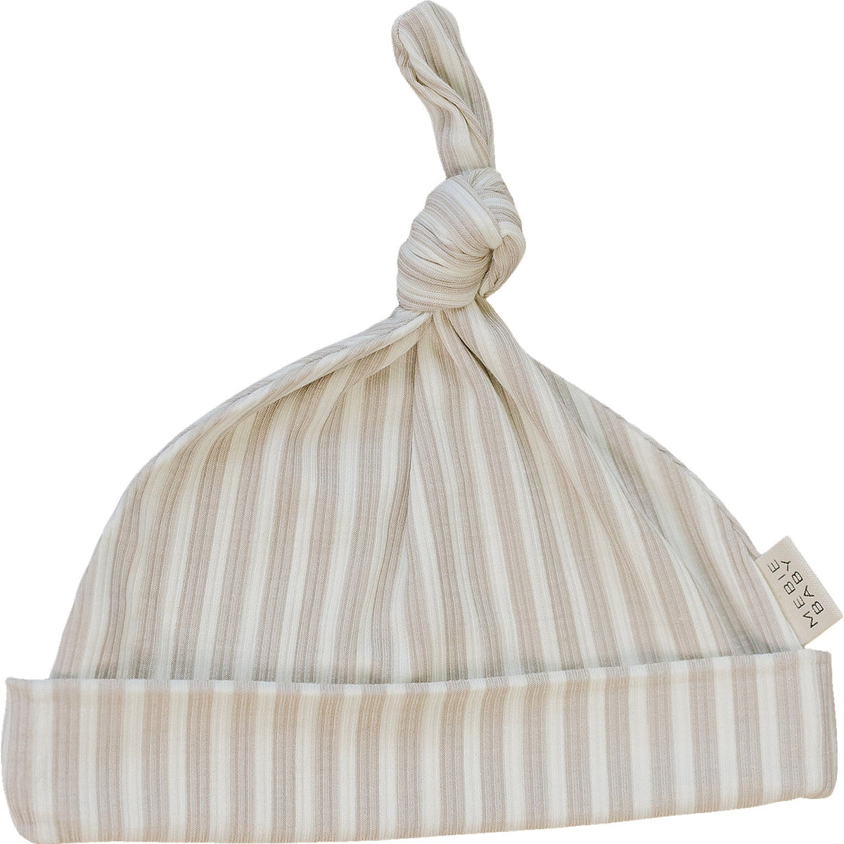 Mebie Baby Taupe Stripe Ribbed Bamboo Newborn Knot Hat - 