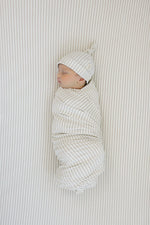 Mebie Baby Taupe Stripe Ribbed Bamboo Stretch Crib Sheet - 