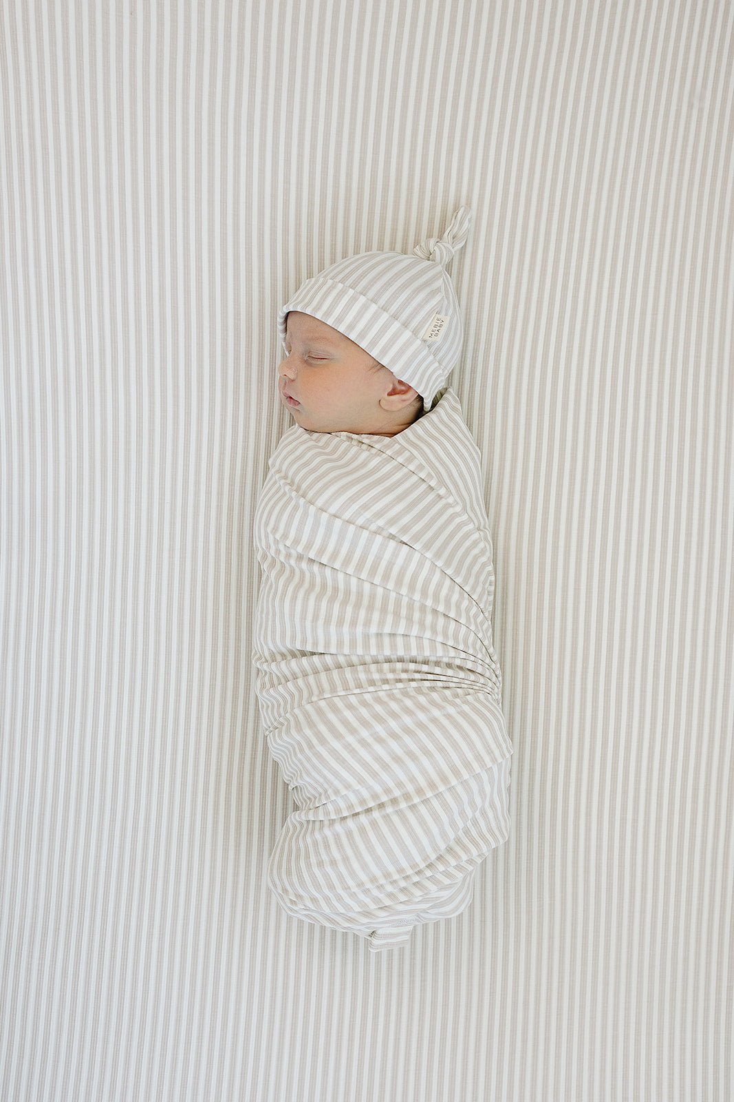 Mebie Baby Taupe Stripe Ribbed Bamboo Stretch Crib Sheet - 