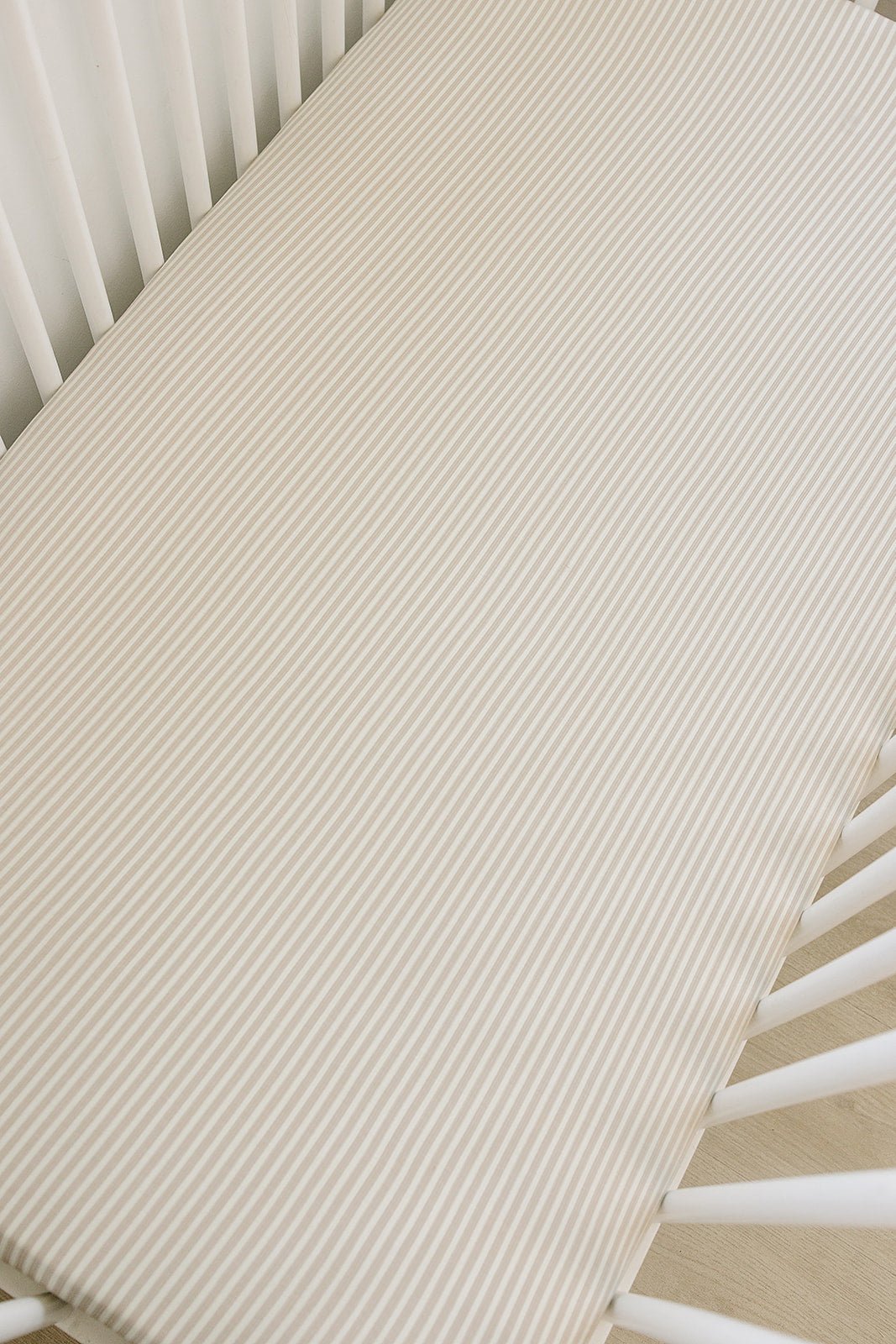 Mebie Baby Taupe Stripe Ribbed Bamboo Stretch Crib Sheet - 