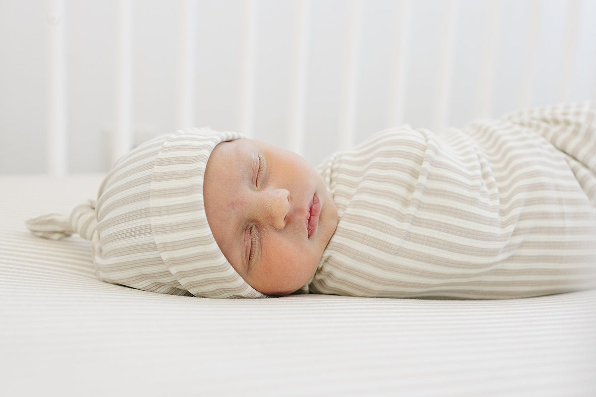Mebie Baby Taupe Stripe Ribbed Bamboo Stretch Swaddle - 